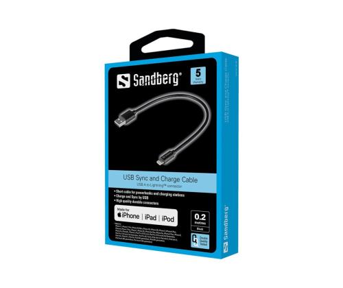 SANDBERG USB>Lightning MFI 0.2m Black