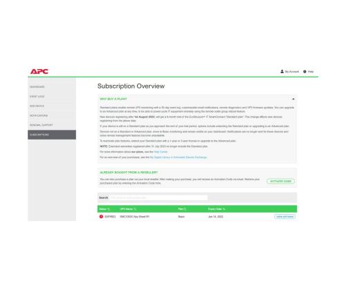 APC 1-UPS Standard 3Y Plan SmartConnect