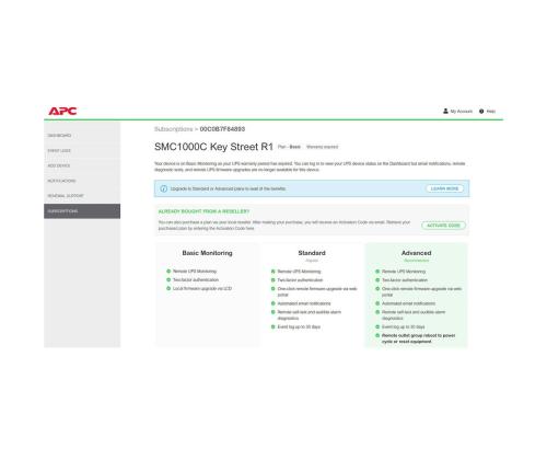 APC 1-UPS Standard 3Y Plan SmartConnect