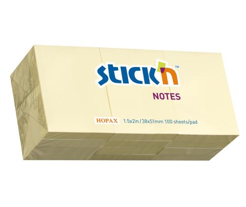 Märkmepaber 38x51mm StickN 12x100 lehte kollane