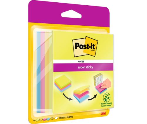 Märkmepaber iseliimuv 76x76mm POST-IT märkmekuup 4x75 lehte