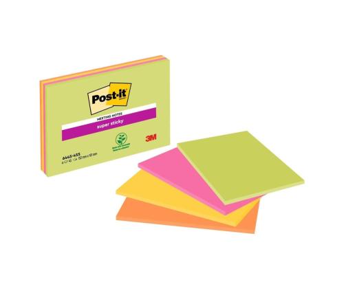 Märkmepaber 101x152mm POST-IT 6445 Super Sticky 4 värvi x45 lehte