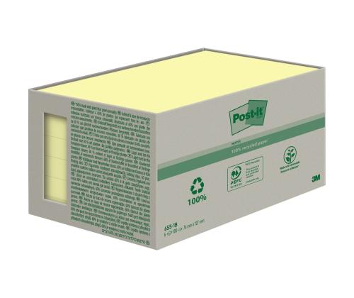 Märkmepaber 76x127mm POST-IT Recycled 655 kollane 6x100 lehte