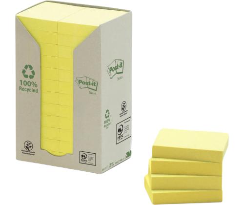 Märkmepaber 76x127mm POST-IT Recycled 655 kollane 6x100 lehte