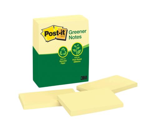 Märkmepaber 76x127mm POST-IT Recycled 655 kollane 6x100 lehte