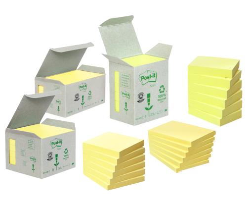 Märkmepaber 76x76mm POST-IT Recycled 654RY kollased 6x100 lehte