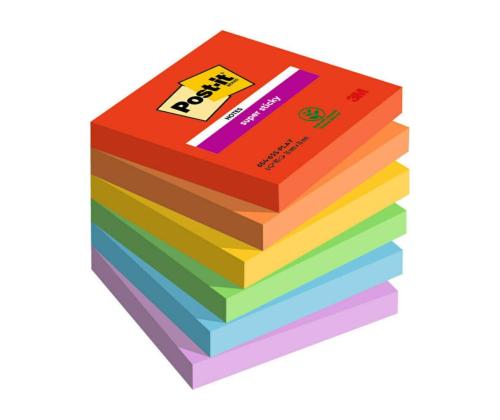 Märkmepaber 76x76mm POST-IT Super Sticky 654SS Playful 6x90 lehte