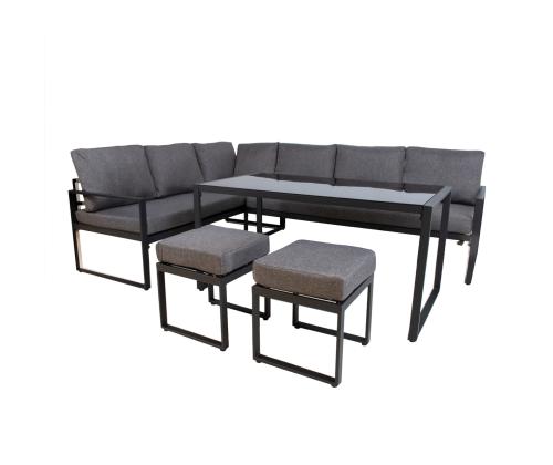 Aiamööblikomplekt LEIPZIG laud, nurgadiivan ja 2 tumbat