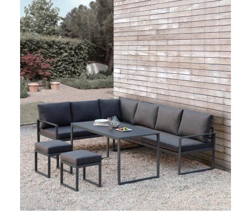 Aiamööblikomplekt LEIPZIG laud, nurgadiivan ja 2 tumbat