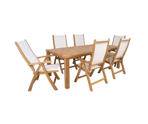 Söögilauakomplekt BALI laud 220x100xH75cm, 6 tooli 60x70xH110cm, tiikpuit