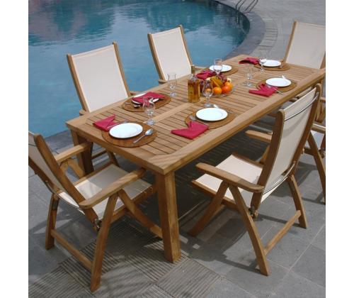 Söögilauakomplekt BALI laud 220x100xH75cm, 6 tooli 60x70xH110cm, tiikpuit