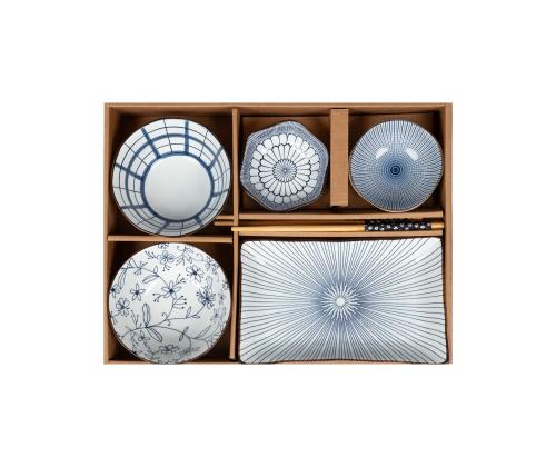 Komplekt SOMETSUKE 4-kaussi, vaagen ja söögipulgad, sinine