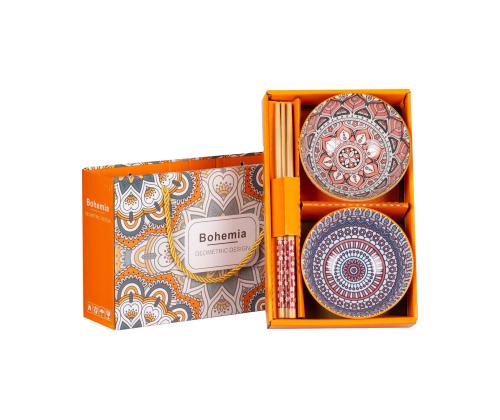 Komplekt BOHEMIA 2-kaussi ja söögipulgad, värviline