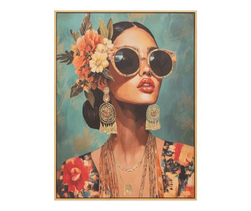 Seinapilt raamiga 80x100cm, naine lilledega