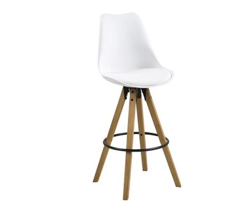 Baaritool DIMA 48,5x55xH111,5cm, valge PU, jalad: tamm