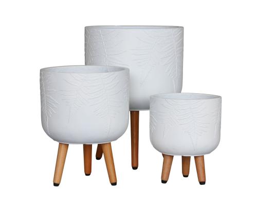 Lillepott SKY FERN D30xH39.5cm, valge, puidust jalgadega