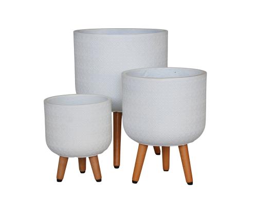 Lillepott SKY SELENA D24xH29.6cm, valge, puidust jalgadega