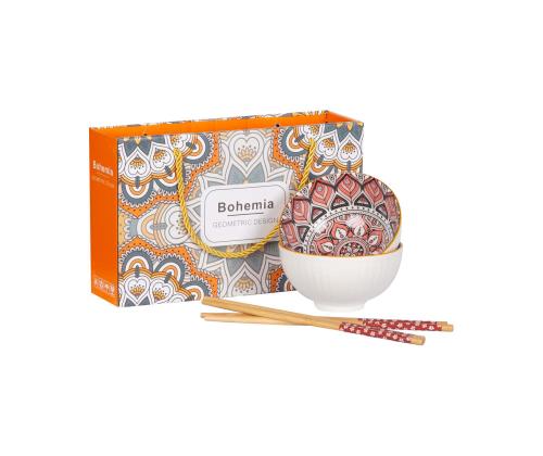 Komplekt BOHEMIA 2-kaussi ja söögipulgad, värviline