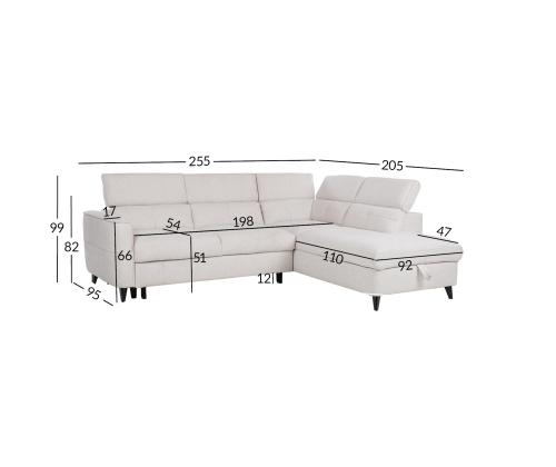 Nurgadiivanvoodi SAMANTHA PN 255x95/205xH82/99cm, valge