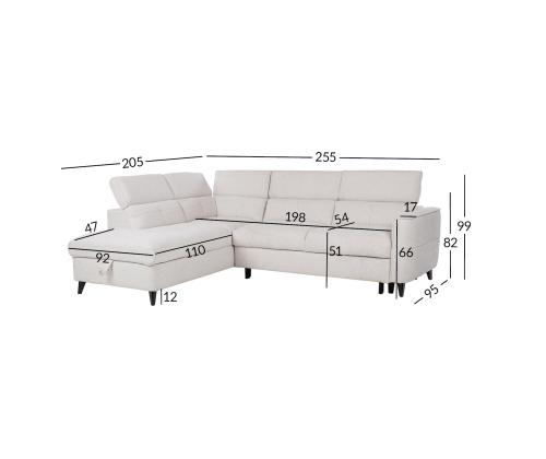 Nurgadiivanvoodi SAMANTHA VN 255x205/95xH82/99cm, valge