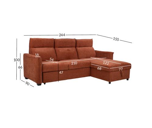 Nurgadiivanvoodi SCALA 244x155/88xH102cm, roostepruun