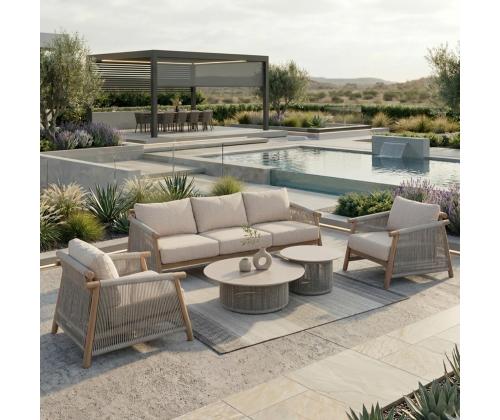 Aiamööblikomplekt DIANA diivan, 2 tugitooli ja 2 lauda, beež