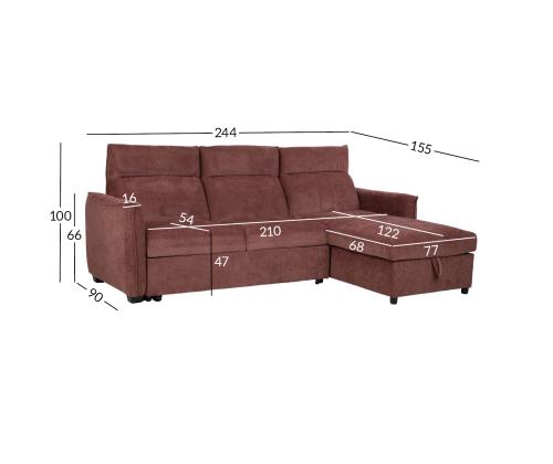 Nurgadiivanvoodi SCALA 244x155/88xH102cm, tumeroosa