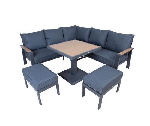 Aiamööblikomplekt PARKER laud, nurgadiivan ja 2 tumbat, hall