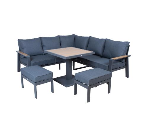 Aiamööblikomplekt PARKER laud, nurgadiivan ja 2 tumbat, hall