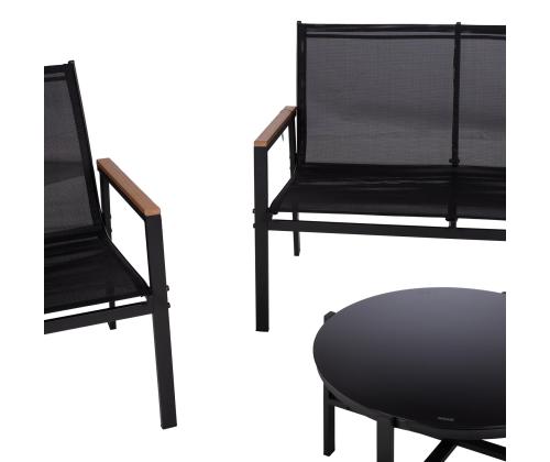 Aiamööblikomplekt CANAAN laud, pink ja 2 tooli, must