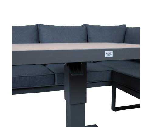 Aiamööblikomplekt PARKER laud, nurgadiivan ja 2 tumbat, hall