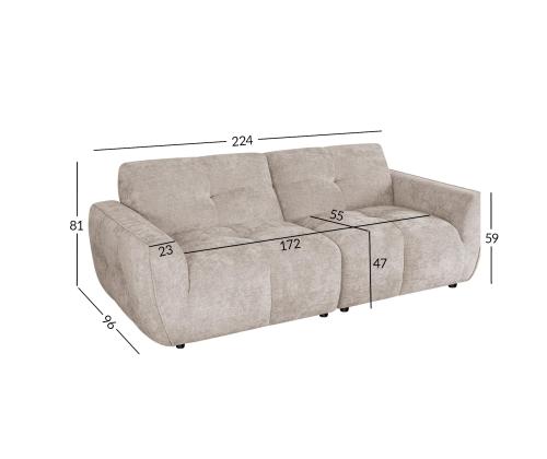 Diivan DAMALI 3-kohaline 224x96xH81cm, helepruun