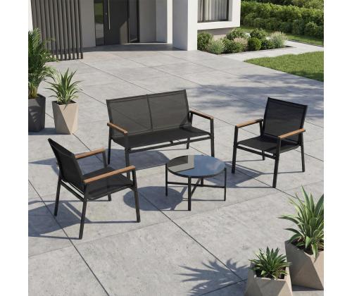 Aiamööblikomplekt CANAAN laud, pink ja 2 tooli, must