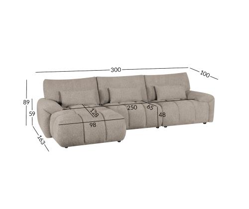 Nurgadiivan BARBARA VN 300x163/100xH89cm, helepruun