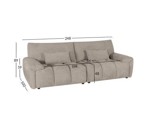 Diivan BARBARA 3-kohaline 248x100xH89cm, helepruun