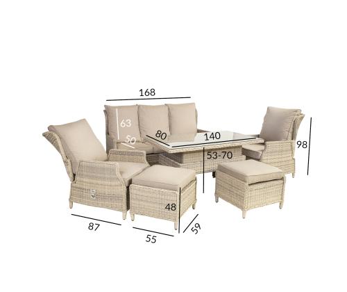 Aiamööblikomplekt BASEL laud, diivan, 2 tooli ja 2 tumbat