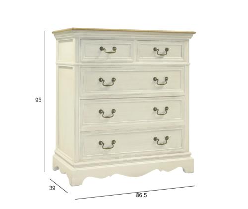 Kummut SAMIRA 86,5x39xH95cm, antiikvalge/naturaalne