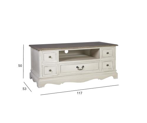 TV-laud SAMIRA NEW, 5-sahtliga, 117x53xH50cm, materjal: puit, värvus: antiikvalge/pruun