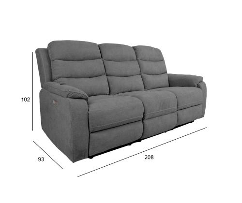 Diivan MIMI 3-kohaline elektriline recliner 208x93xH102cm, hall