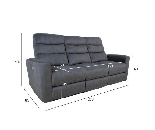 Diivan GASTON 3-kohaline elektriline recliner, hall samet