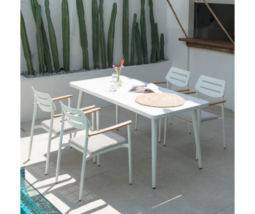 Tool WALES valge 56x60xH82cm, alumiiniumraam, plastikpunutis, tiikpuit