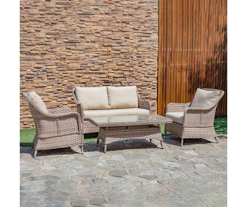 Aiamööblikomplekt EDEN laud, diivan ja 2 tooli, beeþ