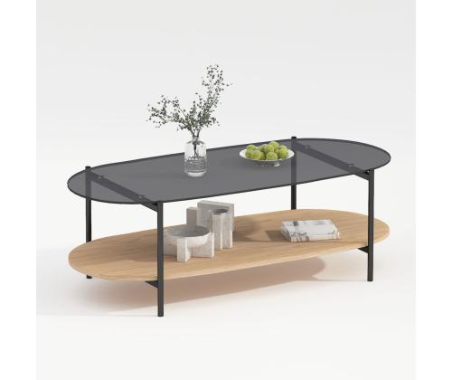 Diivanilaud CINDY 120x55xH40cm, hall klaas/melamiin tamm