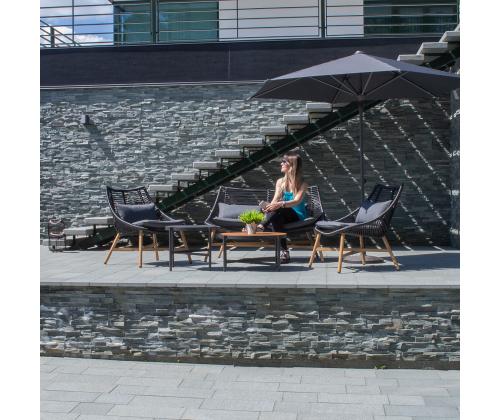 Aiamööblikomplekt HELSINKI diivan, 2 tooli ja 2 lauda, must