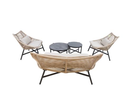 Aiamööblikomplekt HELSINKI diivan, 2 tooli ja 2 lauda, beeþ