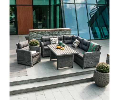 Aiamööblikomplekt PAVIA laud ja nurgadiivan, tumehall