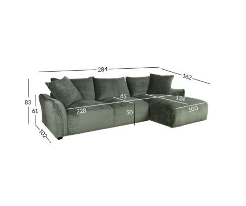 Nurgadiivan DIVI PN 284x102/162xH83cm, mündiroheline