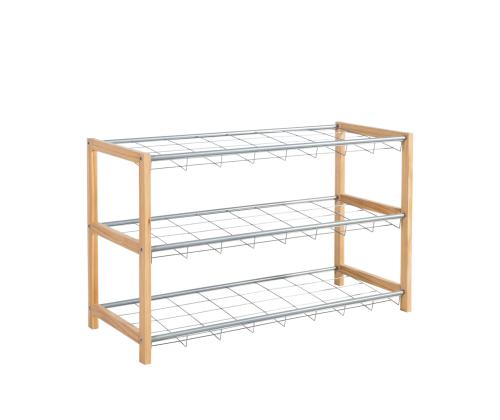 Jalatsiriiul BRODY 3-kordne 80x31xH50cm, materjal: metall / puit, värvus: hõbedane / naturaalne