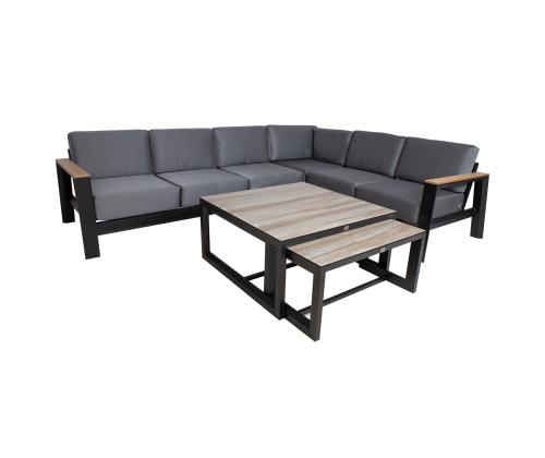 Aiamööblikomplekt FELINO nurgadiivan ja 2 lauda, must