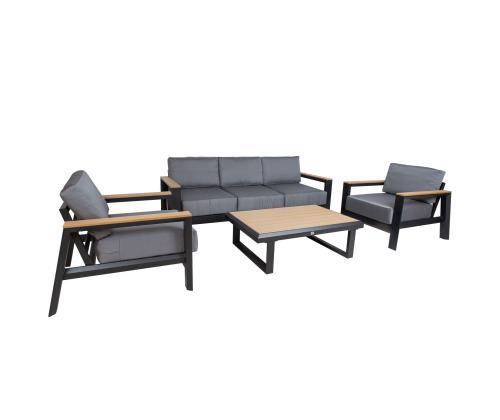 Aiamööblikomplekt FELINO laud, diivan ja 2 tugitooli, must